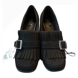 NWT, a.n.a Faxon Black Faux Suede Kiltie Loafer Shoes 8M